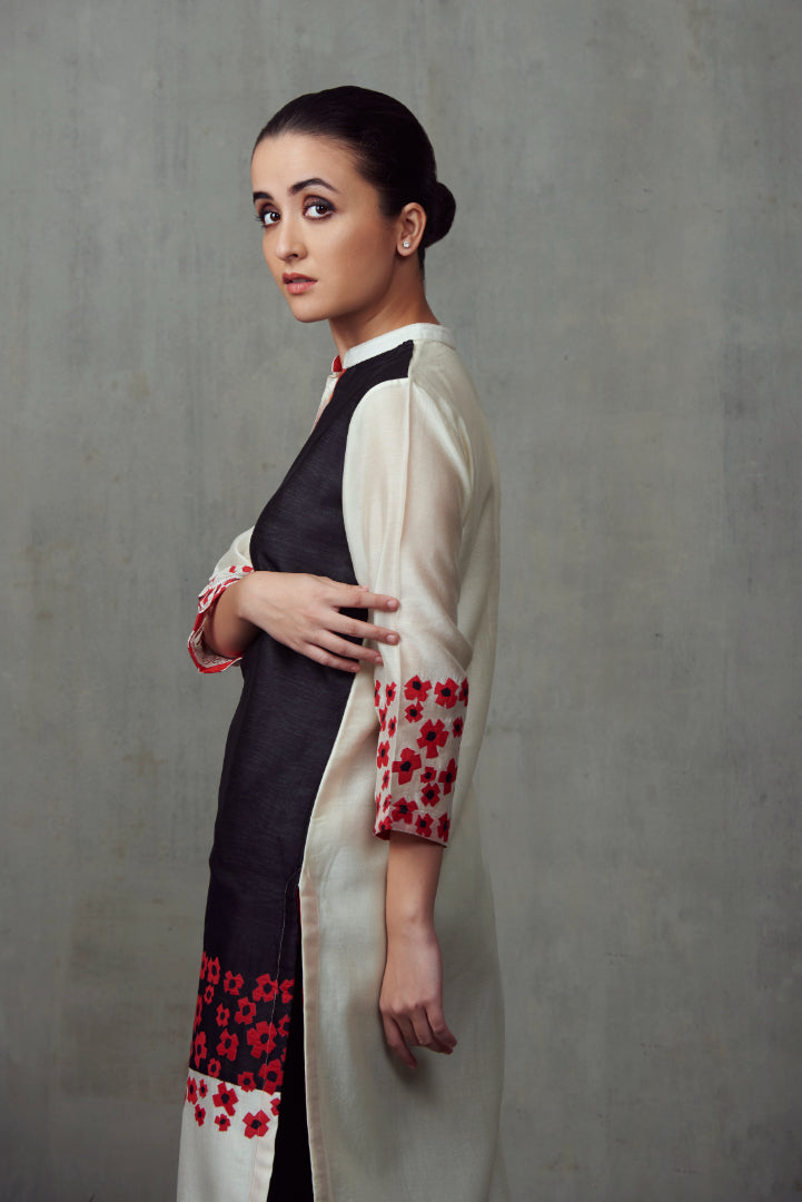 ABHJEET KHANNA | SHOP BLACK TUNIC SET | IVORY RED | BLACK
