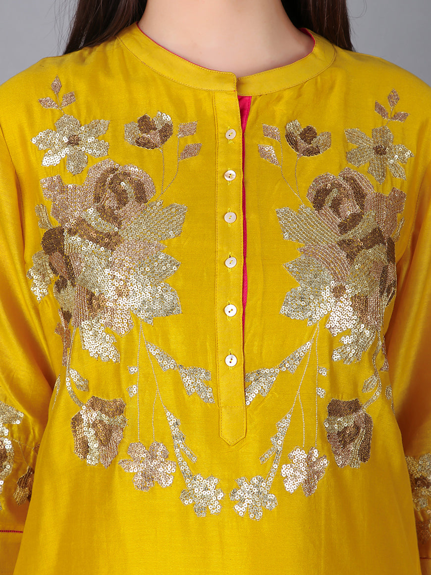 ABHJEET KHANNA | SHOP HAND EMBROIDERED TUNIC IN CHANDERI | FESTIVE WEAR | SHOP TROUSSEAU ONLINE INDIA