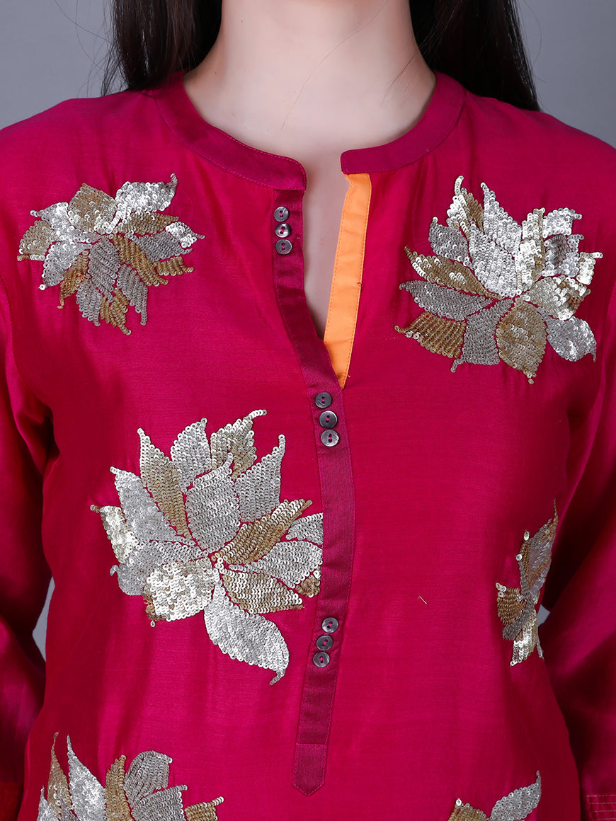 ABHJEET KHANNA | BUY CLASSIC TUNIC SETS ONLINE INDIA | FUCSHIA ORANGE | LOTUS | INDIAN OCCASION WEAR