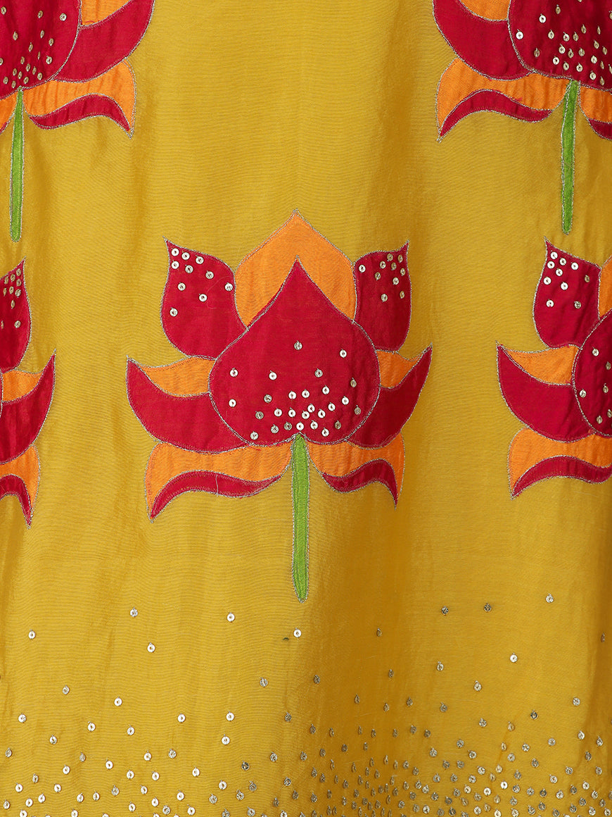 ABHJEET KHANNA | MUSTARD FUSCHIA CHANDERI EMBROIDERED TUNIC | SHOP CHANDERI TUNIC SET ONLINE INDIA