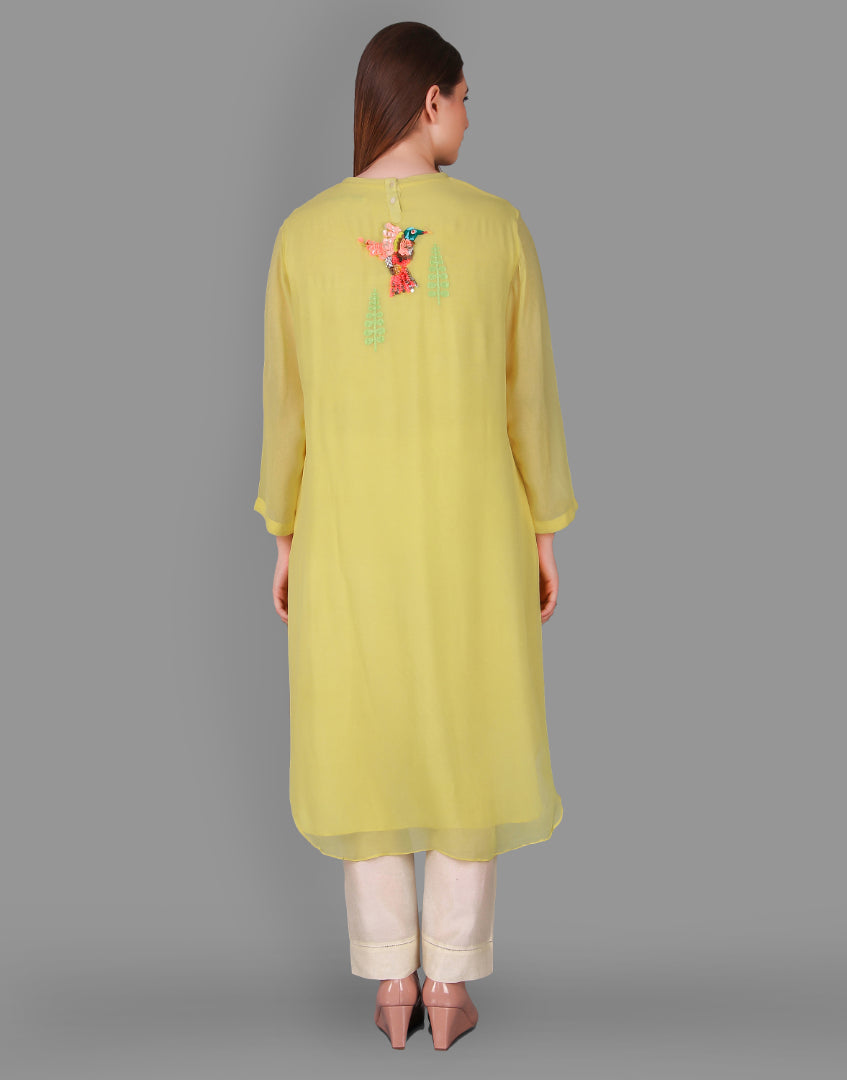 900946 YELLOW BIRDS IN GEORGETTE