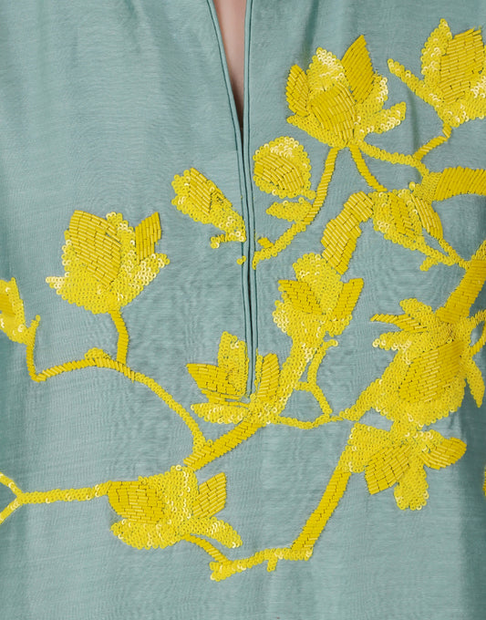 ABHJEET KHANNA | BUY CLASSIC TUNIC SETS ONLINE INDIA | MUSTARD CUTDANA EMBROIDERED TUNIC