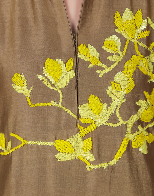 ABHJEET KHANNA | BUY CLASSIC TUNIC SETS ONLINE INDIA | GREY YELLOW CUTDANA EMBROIDERED TUNIC