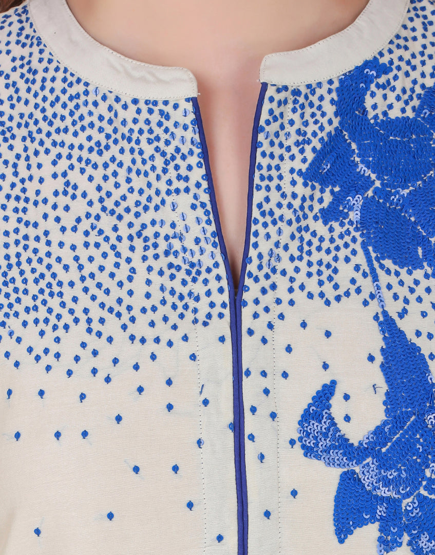 ABHIJEET KHANNA | CHANDERI TUNIC EMBROIDERY SEQUINS FLORAL | TUNICS ONLINE INDIA