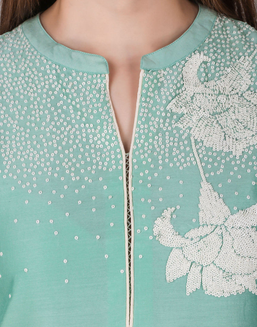 ABHIJEET KHANNA | CHANDERI TUNIC EMBROIDERY SEQUINS FLORAL | TUNICS ONLINE INDIA