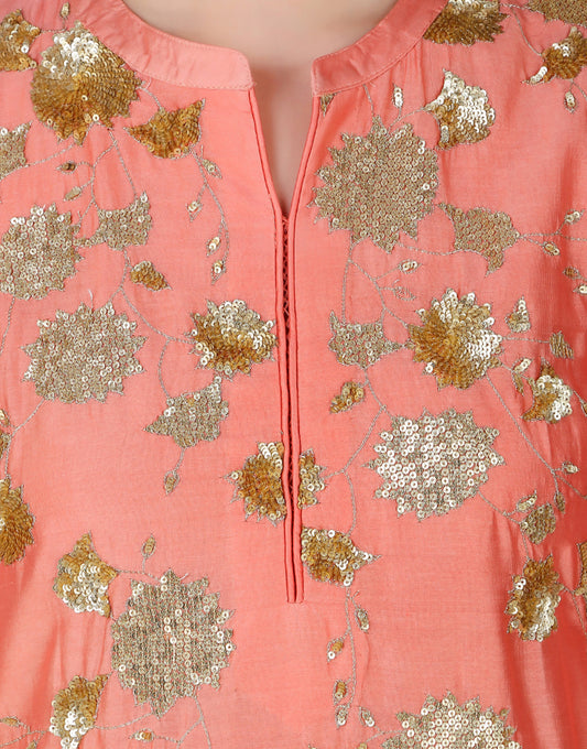 ABHJEET KHANNA |  EMBROIDERY TUNIC SET | BUY ONLINE INDIA | PEACH