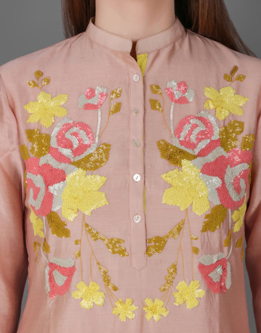 ABHJEET KHANNA | BUY HAND EMBROIDERED TUNIC SET | ROSE OLD ROSE