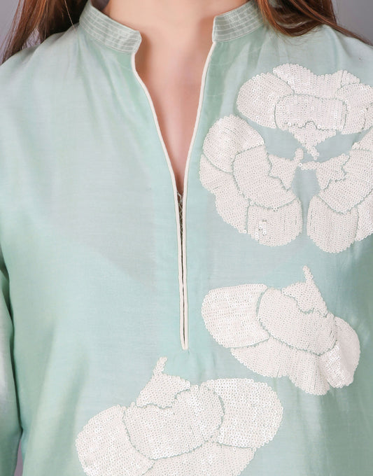 ABHIJEET KHANNA | CHANDERI TUNIC EMBROIDERY SEQUINS FLORAL | TUNICS ONLINE INDIA