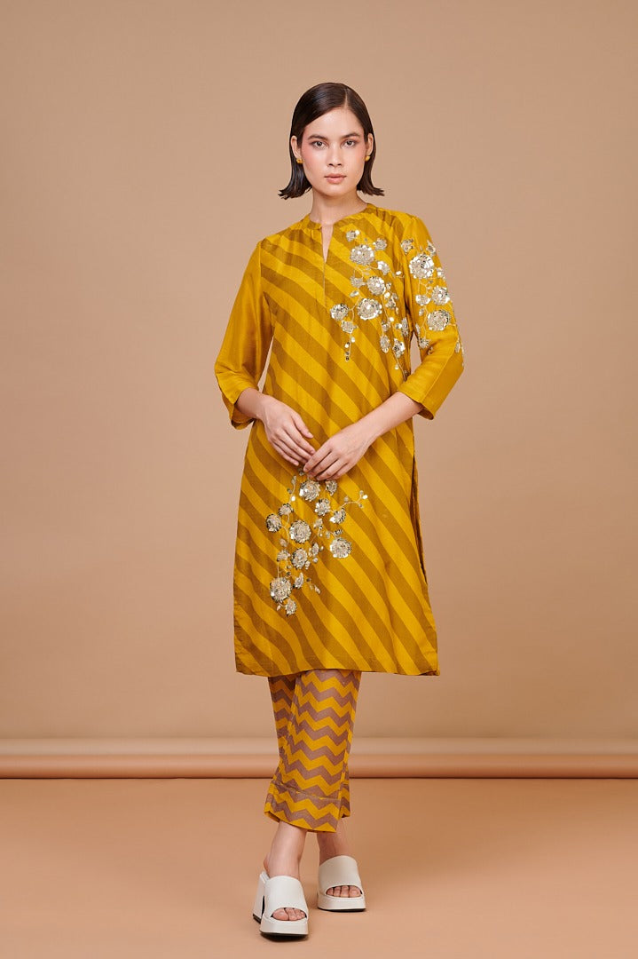 ABHJEET KHANNA | DIGITAL PRINTED TUNIC SET | SHOP MUSTARD TUNIC SET ONLINE INDIA