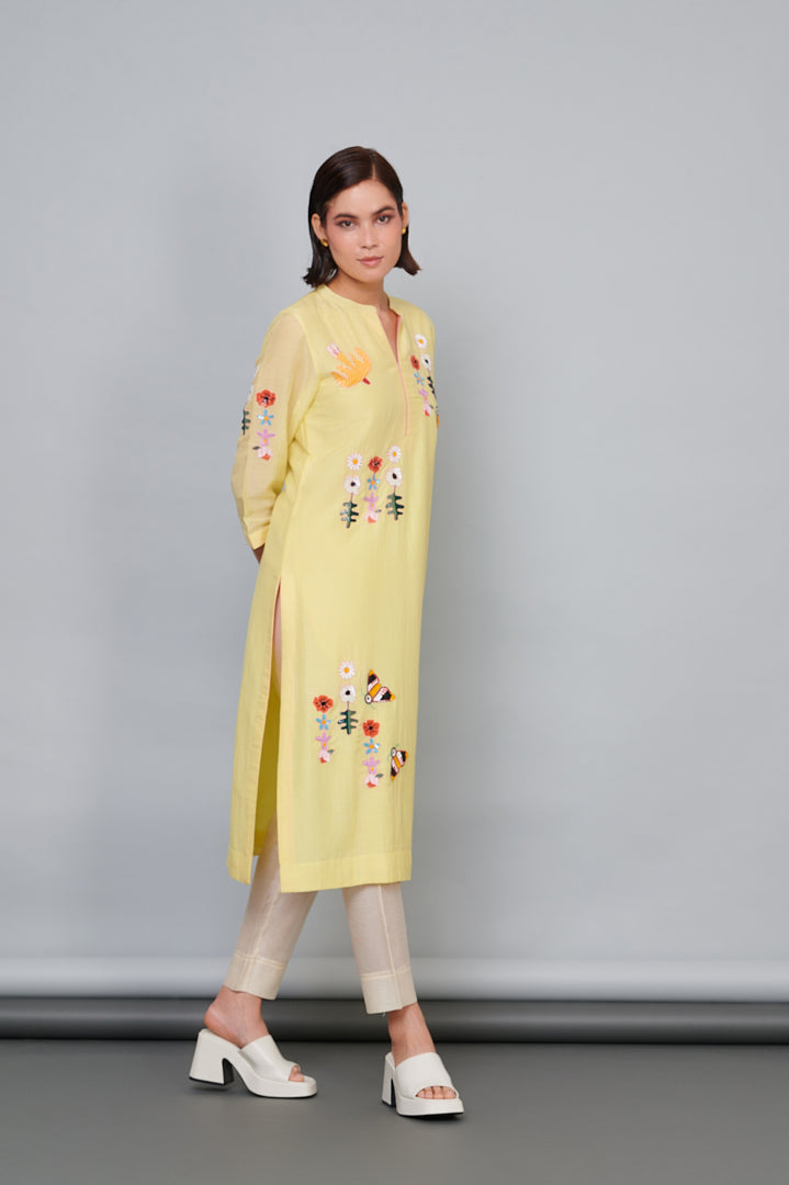 1343 Chanderi Emb Kurta with Bottoms