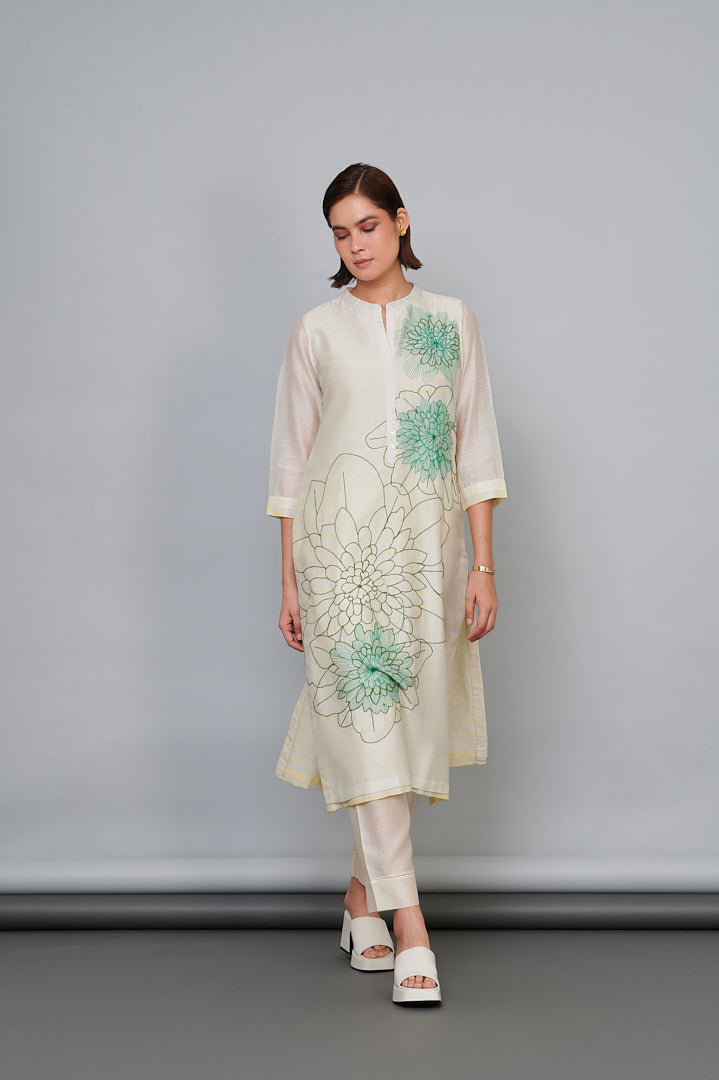 ABHJEET KHANNA | IVORY TUNIC WITH PRINTED LINING | SHOP IVORY TUNIC SET