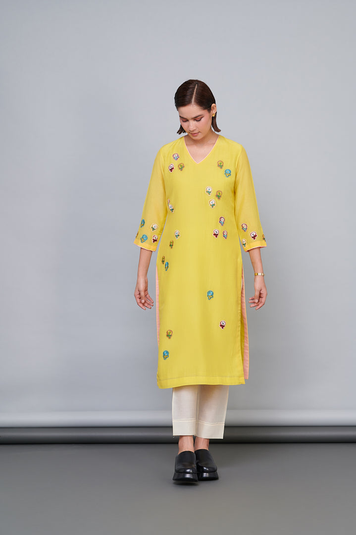 ABHJEET KHANNA | MUL MUL TUNIC | EMBROIDERY TUNIC | YELLOW DAY WEAR TUNIC