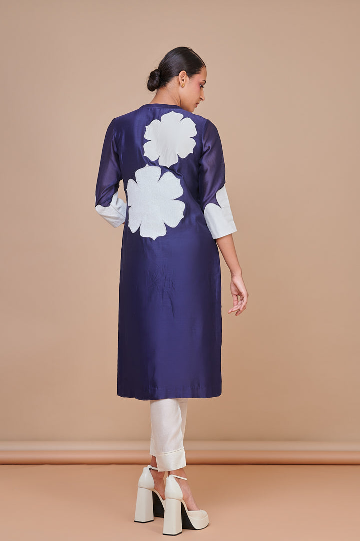 ABHJEET KHANNA | INDOGO IVORY FLORAL APPLIQUE KURTA | TUNIC SET | FESTIVE TUNIC SET