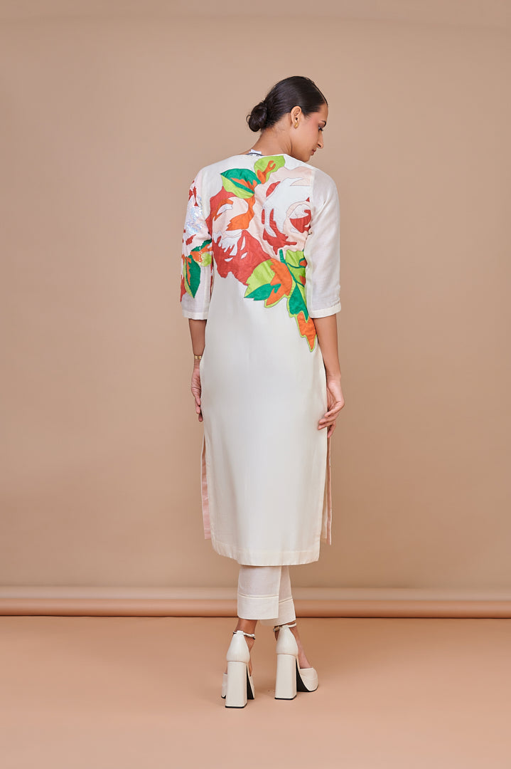 ABHJEET KHANNA | APPLIQUE CHANDERI KURTA SHOP ONLINE | FESTIVE TUNIC SET |