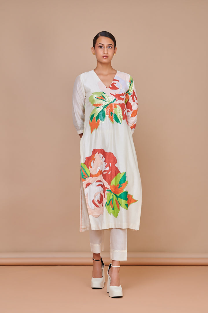 1356 Applique Floral Emb Kurta with Bottoms