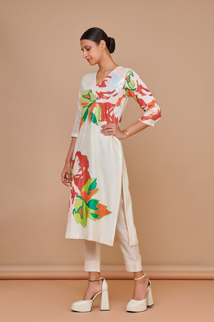 1356 Applique Floral Emb Kurta with Bottoms