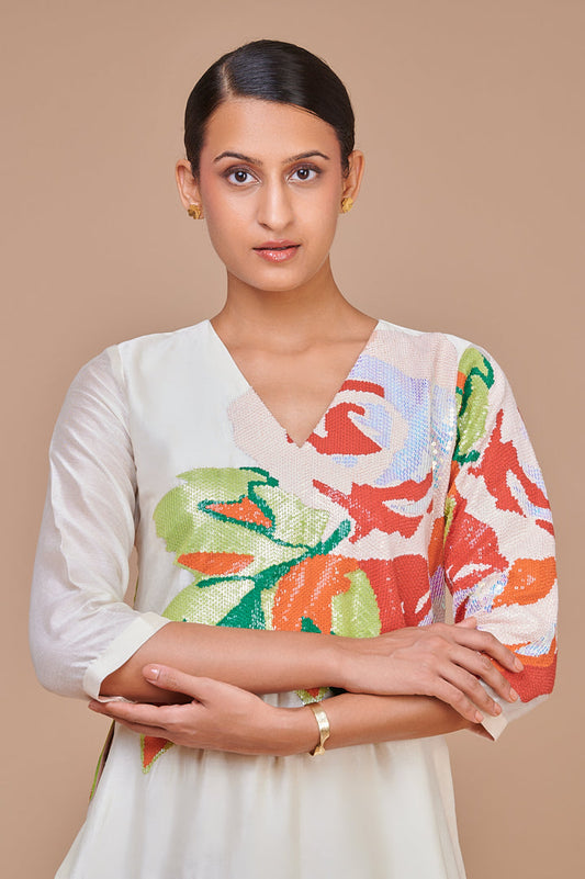 1356 Applique Floral Emb Kurta with Bottoms