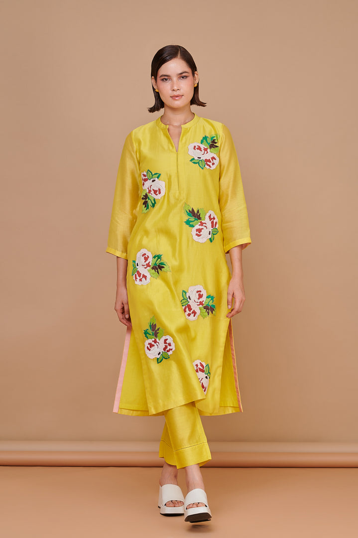 1357 Yellow Hand Emb Kurta with Bottoms