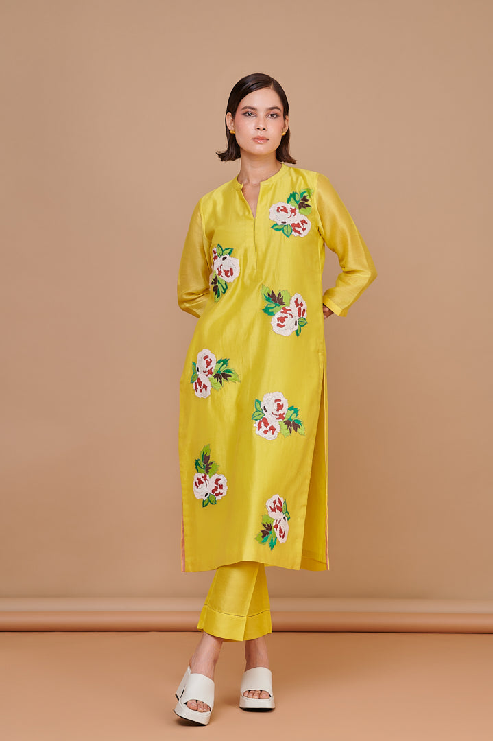 1357 Yellow Hand Emb Kurta with Bottoms