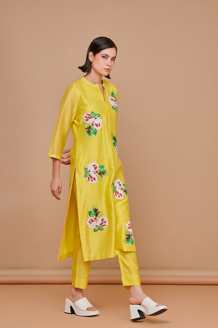 1357 Yellow Hand Emb Kurta with Bottoms