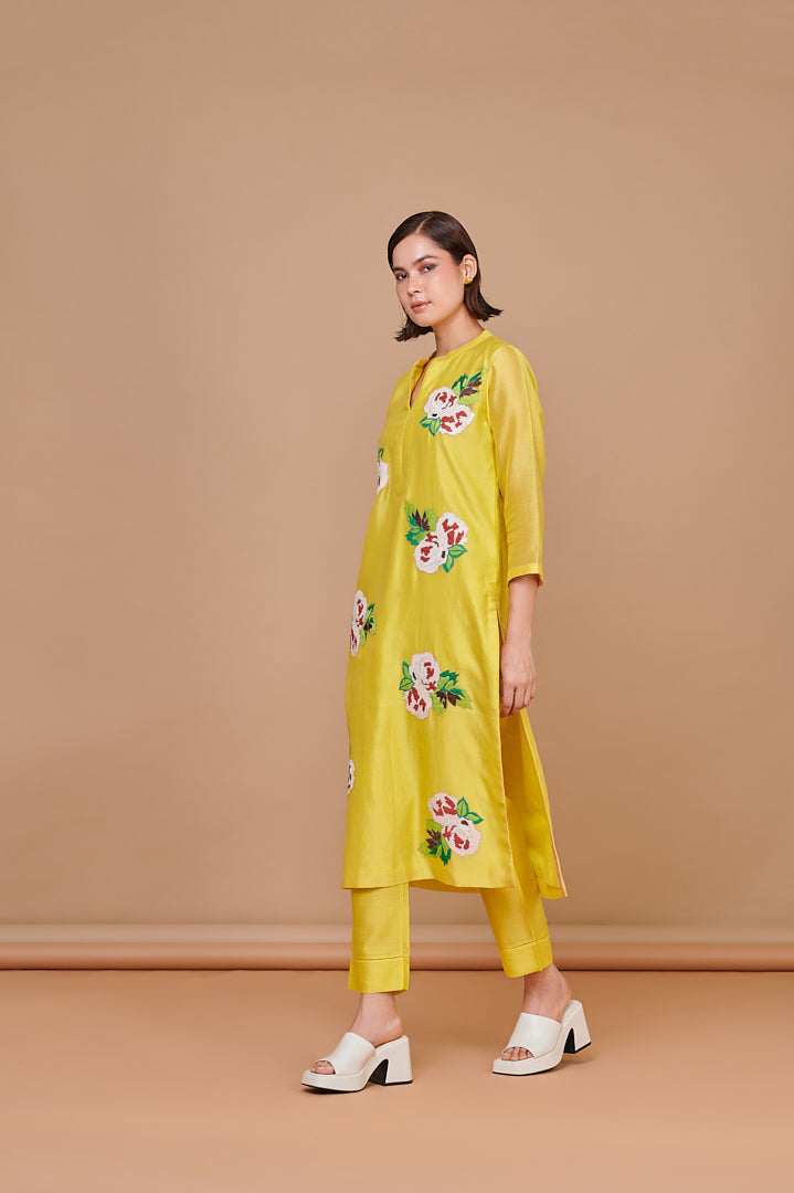 1357 Yellow Hand Emb Kurta with Bottoms