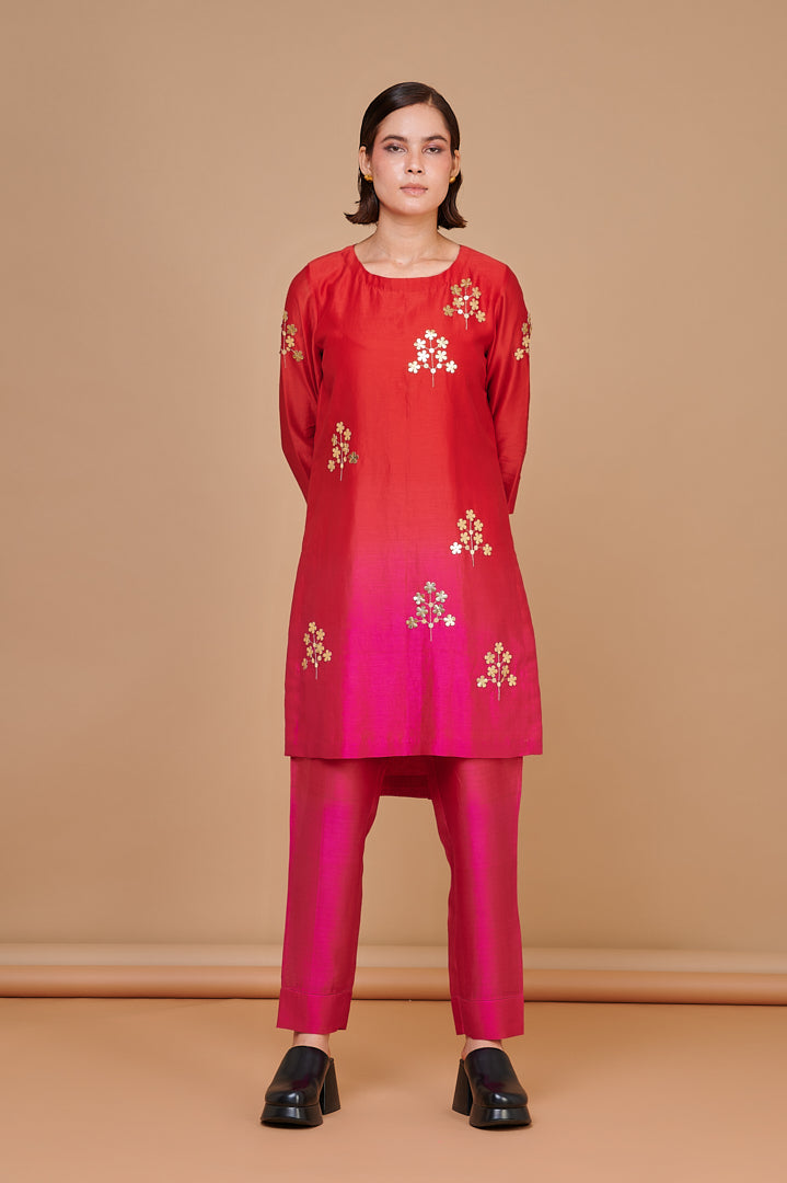 ABHJEET KHANNA | OMBRE TUNIC SET | CO-ORD SHOP ONLINE | RED FUCSHIA OMBRE FESTIVE WEAR