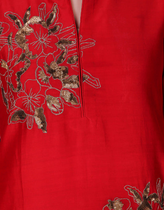 ABHJEET KHANNA | BUY RED FESTIVE TUNIC SET | DESIGNER TUNIC ONLINE INDIA