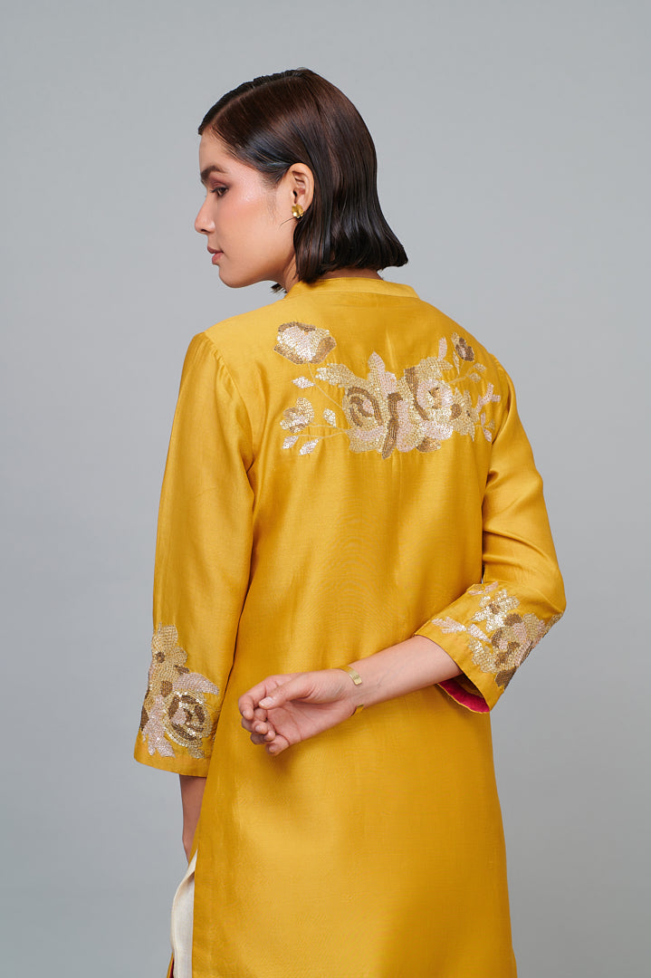 ABHJEET KHANNA | SHOP HAND EMBROIDERED TUNIC IN CHANDERI | OCCASSION WEAR | SHOP TROUSSEAU ONLINE INDIA